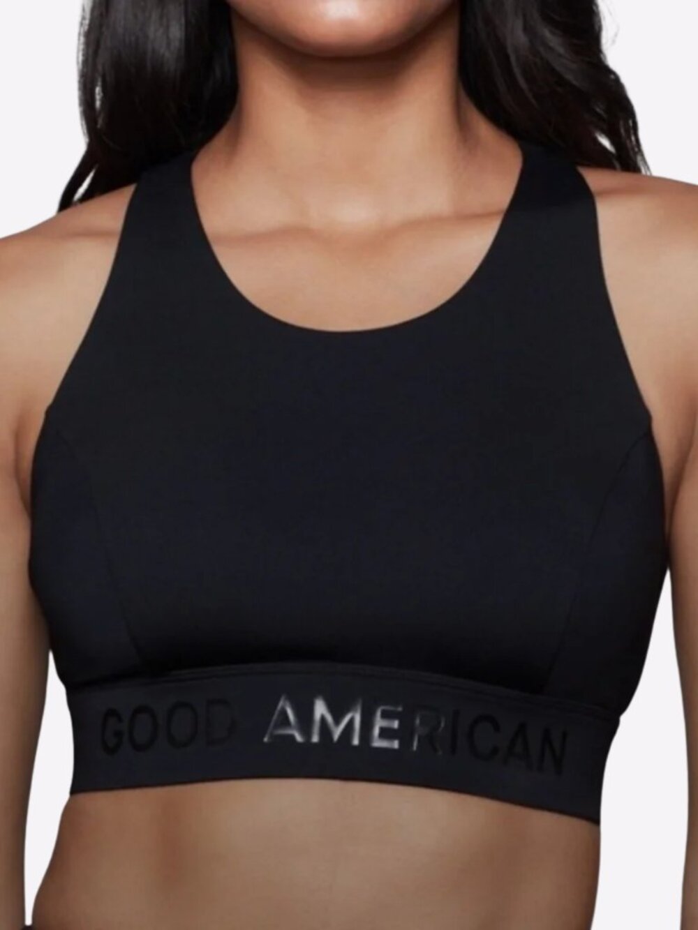 Good American Performance Core Power Black Athletic Crop Top Sports Bra Size 2